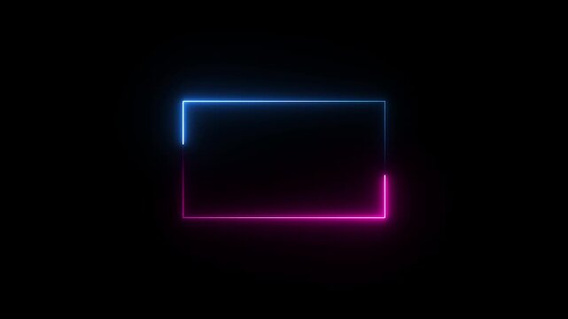 Glowing neon square rectangle picture frame icon animation neon display box round screen photo frame retro movement with black background.Glowing neon square frame animation.4k video black background.