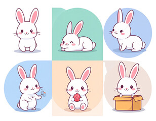 Fototapeta premium “White Rabbit Behavior Icons PNG Set”
