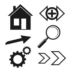 Assortment of black and white graphic icons and symbols