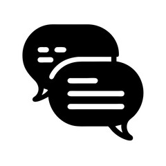Communication Bubbles: A graphic representation of two interconnected speech bubbles, suggesting dialogue, discussion, and sharing of ideas, isolated on a neutral background.