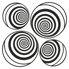 Four Circles with Concentric Spiral Patterns optical illusion