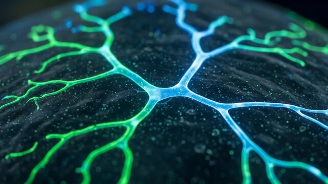 Abstract Glowing Network of Veins and Nerves in Blue and Green.