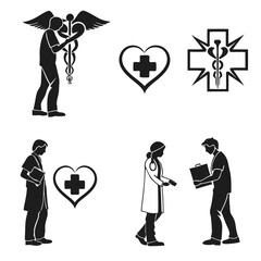 Medical Professionals and Caduceus Symbols Silhouette