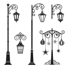 Ornate Street Lamp Silhouettes with Decorative Elements
