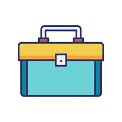 Simple flat icon of a blue and yellow toolbox with a handle
