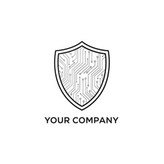 Obraz premium Minimal Futuristic Shield Circuit Vector Logo