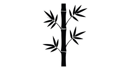 Simple black silhouette of a bamboo stalk with leaves.
