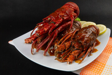 Lobster with sauce on a plate