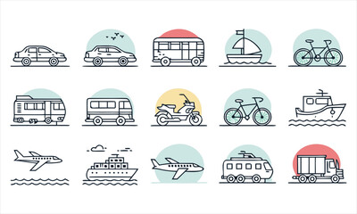 Fototapeta premium Collection of hand drawn transportation icons in a whimsical style