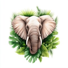 Majestic Elephant Surrounded by Lush Greenery in Artistic Illustration