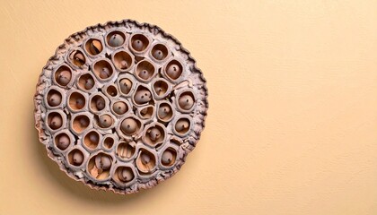 Dried Lotus Seed Head on Beige Background