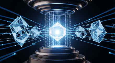 Photo of abstract glowing crystal structure in a futuristic technological device