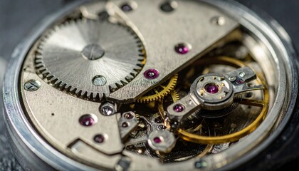 Close-up View of Intricate Clockwork Mechanism