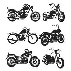 Obraz premium Collection of Motorcycle Silhouettes Keywords: motorcycle, motorbike, bike, chopper, cruiser