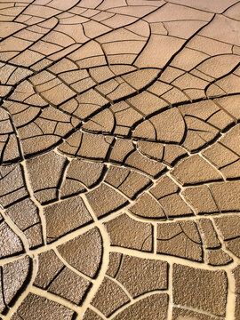 Water returning to desiccated cracked dried out clay earth