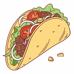 Delicious Taco Filled with Meat and Vegetables Keywords: taco, food, mexican food, cuisine, meal