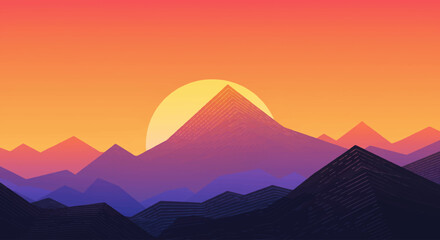 Abstract mountain landscape vector, minimalist geometric shapes, sunset gradient colors(