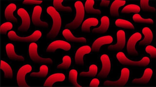 Abstract red bean like shapes pattern on black background