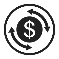 Obraz premium Black Circle with Dollar Symbol and Rotating Arrows on White Background Illustration