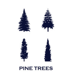 Fototapeta premium set vintage pine tree collection silhouette vector art