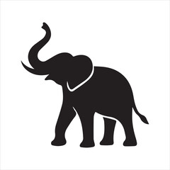 Elephant with trunk up silhouette vector art illustration on white background