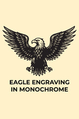 Vintage Eagle Bird Vector Illustration in Black and White Engraving Style
