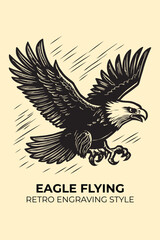 Vintage Eagle Bird Vector Illustration in Black and White Engraving Style