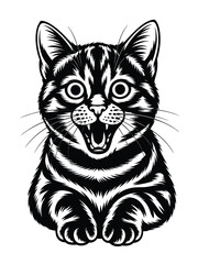 Happy tabby kitten with open mouth and big eyes