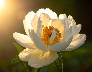 Beautiful white peony in sunlight