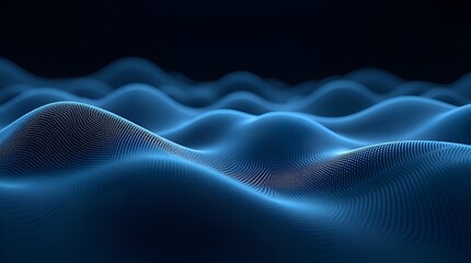 Fototapeta premium Abstract curved mesh – glowing blue highlights on a black gradient background. Seamless flowing lines generate motion and immersive 3D depth for a modern futuristic style.