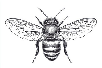 Detailed Illustration of a Honey Bee with Intricate Features