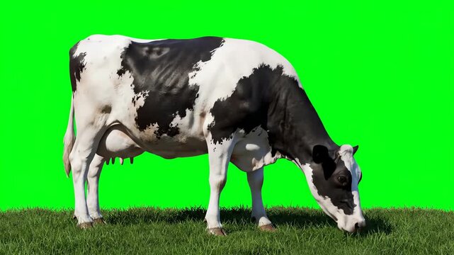 Cows Grazing on Green Screen Background: Stock Footage of Dairy Cattle in Pasture for Compositing and Visual Effects Projects