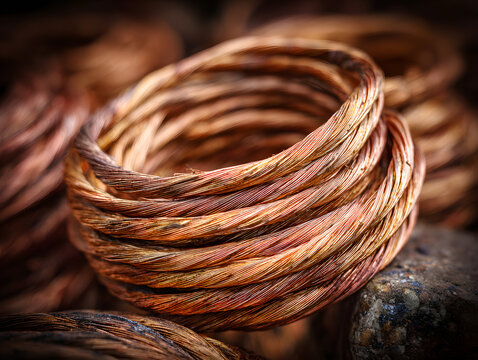 Coiled copper wire with intricate texture