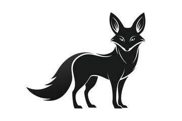 Elegant Black Fox Illustration Minimalist Wildlife Design on White Background, Animal Silhouette Art