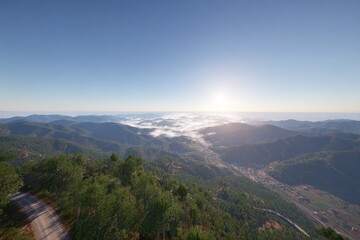 Mountain valley vista at sunrise