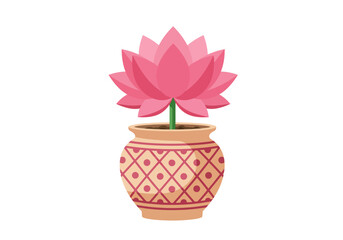 Pink Lotus Flower in a Decorative Pot with Geometric Pattern.