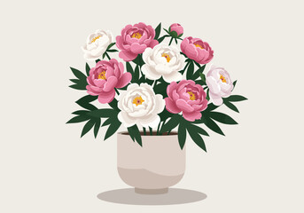 Fototapeta premium Elegant Bouquet of Pink and White Peonies in a Vase
