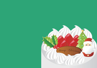 クリスマスケーキのベクターイラスト。サンタクロースとイチゴの飾り。クリスマス、冬、ホリデー