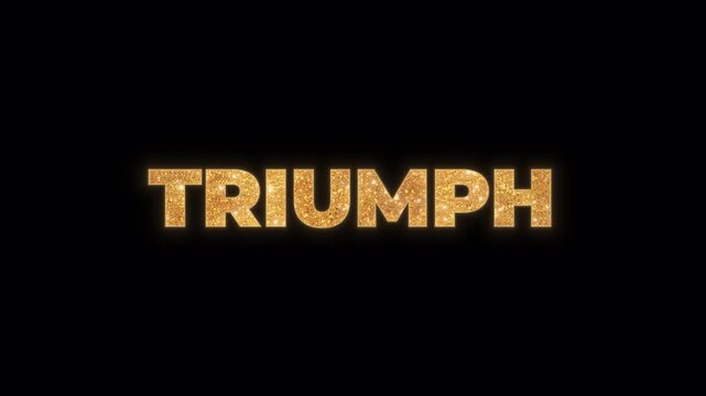 Triumph word rendered in a beautiful gold glitter texture with a bright shining sparkle effect. Isolated element on a transparent background, perfect for victory and success related themes.