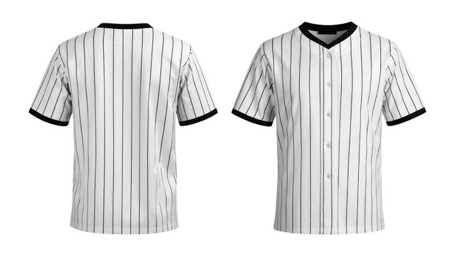 White and Black Pinstripe Baseball Jerseys Front and Back Views