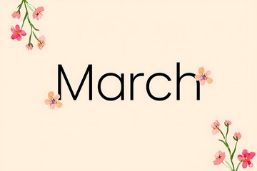 March text with delicate pink flowers and soft background