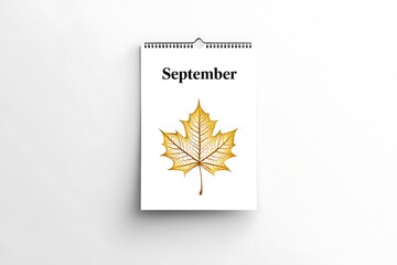 September calendar page with a watercolor autumn leaf illustration