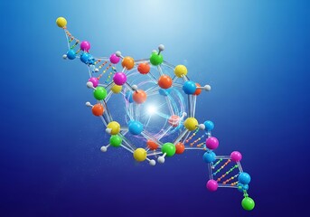 Colorful molecular structures and DNA strands illustrate complex scientific concepts.