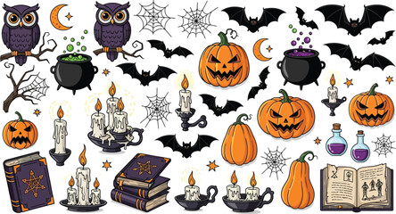 Halloween themed vector illustration with pumpkins and bats