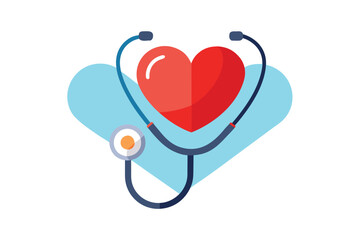 Red Heart with Stethoscope on Light Blue Heart Background Health and Wellness