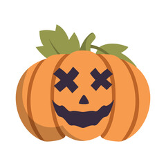 A playful Halloween pumpkin with a quirky expression set against a vibrant autumn background
