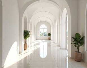 Elegant Arched Hallway with Plants