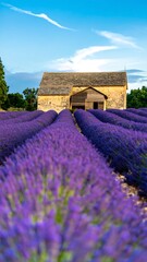 Lavender field with old barn