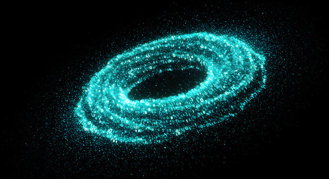 Digital Data Stream Forming a Ring in Cyberspace, a Futuristic Concept of Binary Code and Information Flow Representing Data Processing