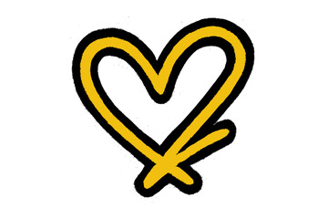 Spray textured graffiti doodle punk heart shape, hand drawn abstract scribble and squiggle, creative bold yellow heart vector, cartoon love illustration, urban street art